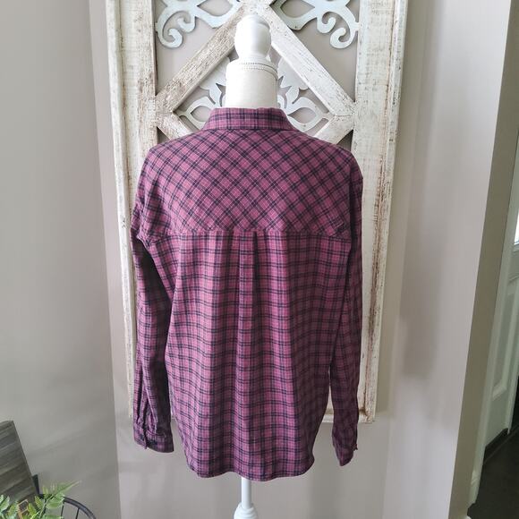 Volcom Women's Plaid to Meet You Long Sleeve Button Down Shirt Eggplant Cotton - Picture 6 of 7